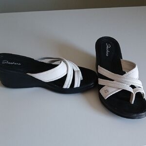Skechers Women's Black and White Wedge Sandals